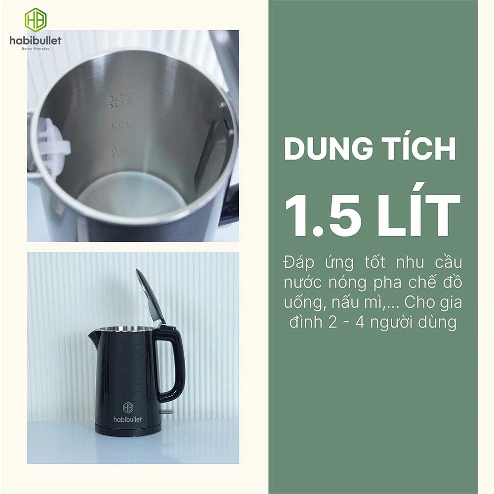 Ấm đun siêu tốc cao cấp Habibullet KHB2486 có dung tích 1.5 lít